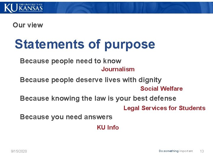 Our view Statements of purpose Because people need to know Journalism Because people deserve