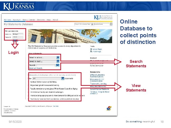 Online Database to collect points of distinction Login Search Statements View Statements 9/15/2020 Do