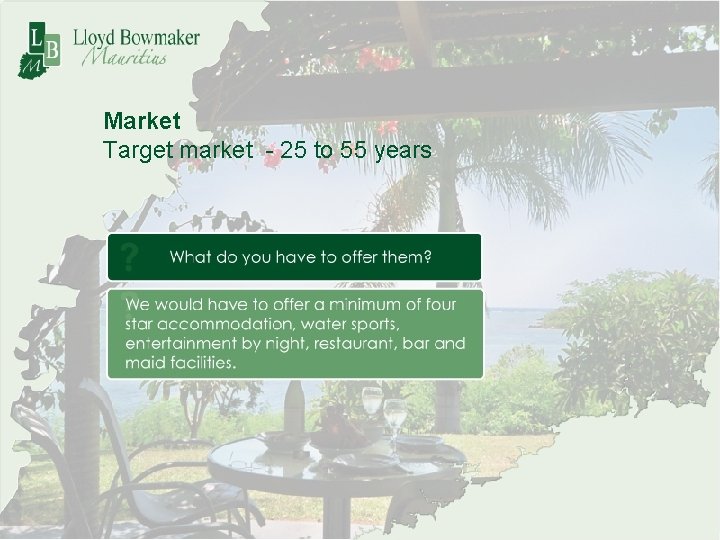 Market Target market - 25 to 55 years 