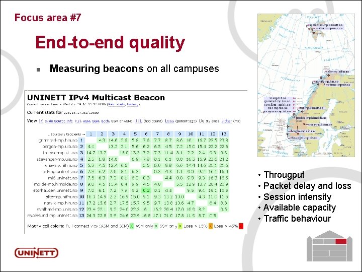 Focus area #7 End-to-end quality n Measuring beacons on all campuses 25 • Througput