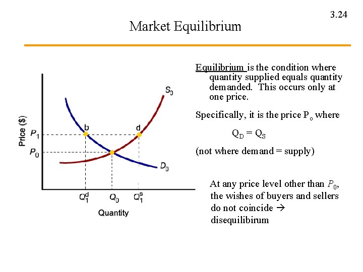 Market Equilibrium 3. 24 Equilibrium is the condition where quantity supplied equals quantity demanded.
