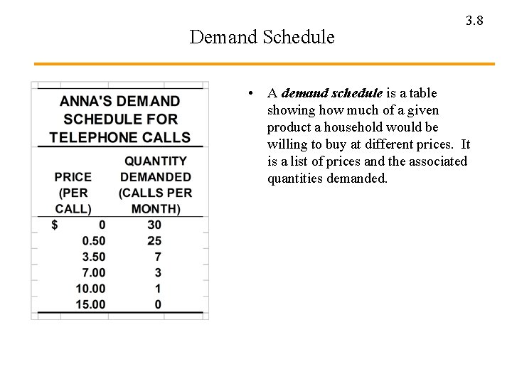 Demand Schedule 3. 8 • A demand schedule is a table showing how much