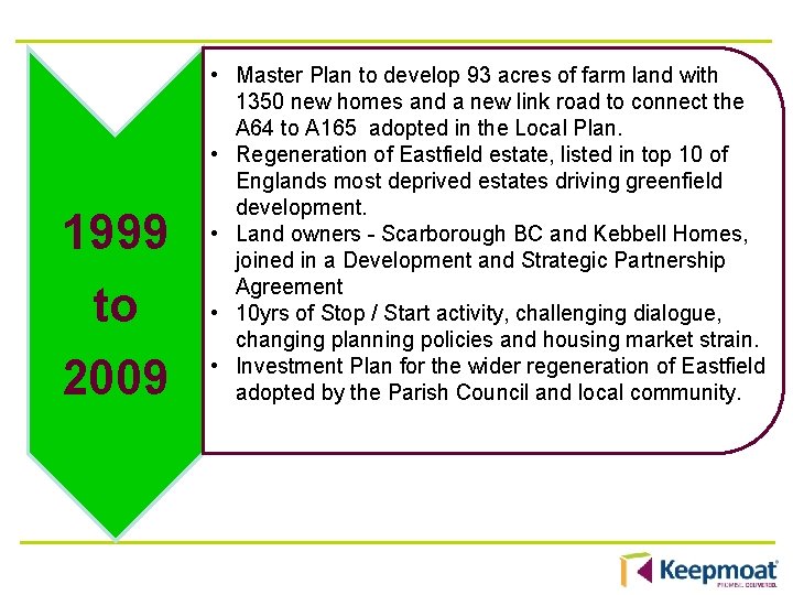1999 to 2009 • Master Plan to develop 93 acres of farm land with