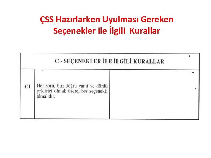 ÇSS Hazırlarken Uyulması Gereken Seçenekler ile İlgili Kurallar 