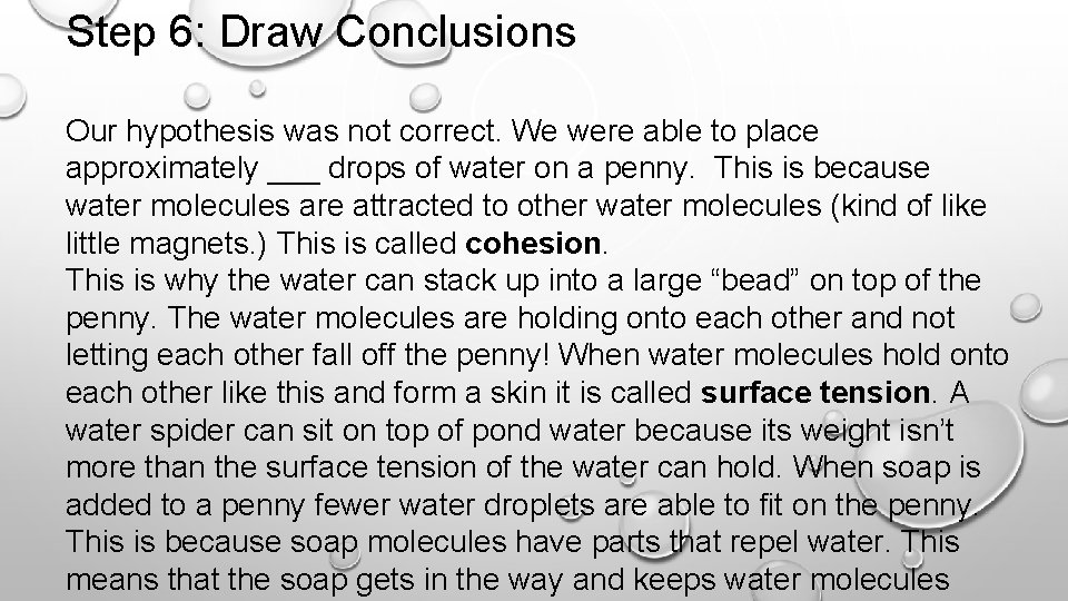 Step 6: Draw Conclusions Our hypothesis was not correct. We were able to place