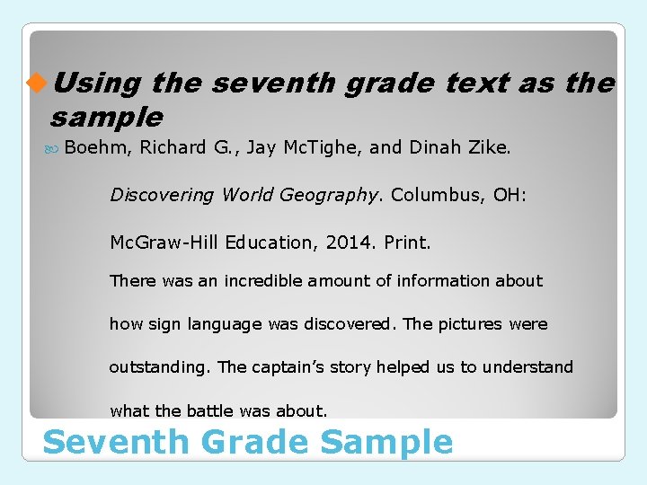 u. Using the seventh grade text as the sample Boehm, Richard G. , Jay