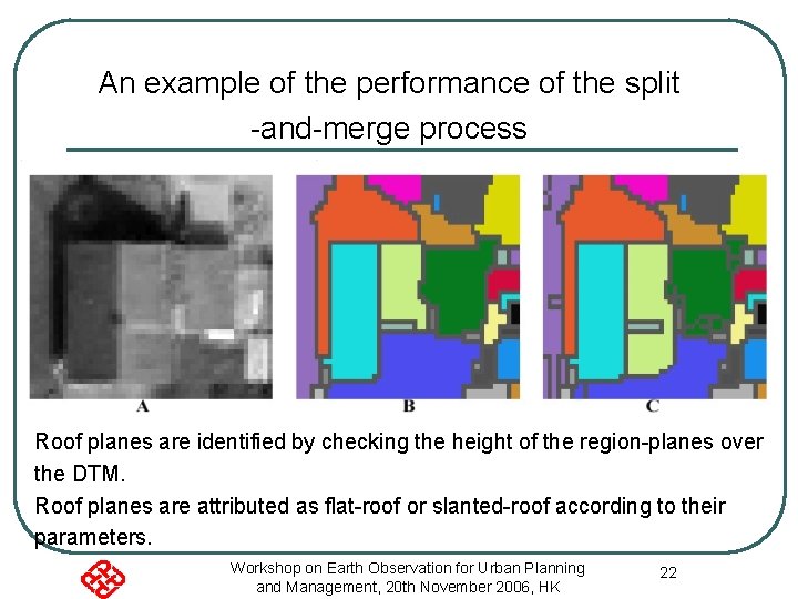 An example of the performance of the split -and-merge process Roof planes are identified