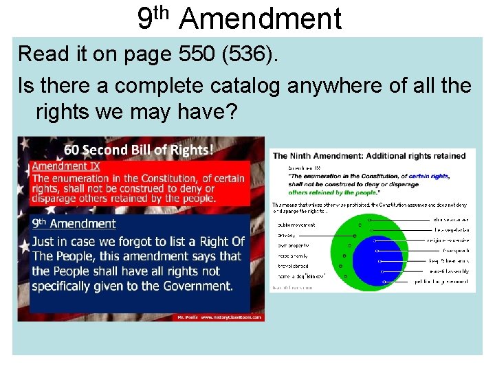 9 th Amendment Read it on page 550 (536). Is there a complete catalog