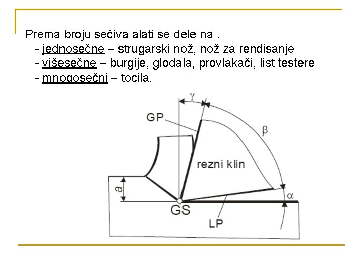 Prema broju sečiva alati se dele na. - jednosečne – strugarski nož, nož za