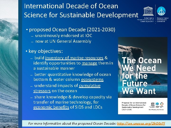International Decade of Ocean Science for Sustainable Development • proposed Ocean Decade (2021 -2030)