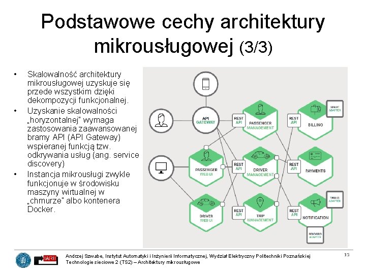 Podstawowe cechy architektury mikrousługowej (3/3) • • • Skalowalność architektury mikrousługowej uzyskuje się przede