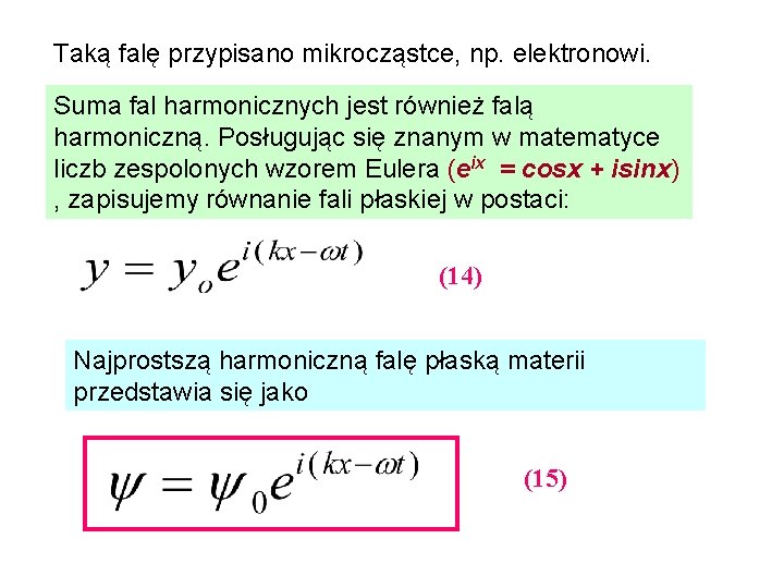 Taką falę przypisano mikrocząstce, np. elektronowi. Suma fal harmonicznych jest również falą harmoniczną. Posługując