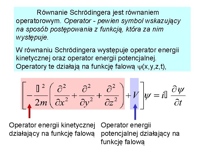 Równanie Schrödingera jest równaniem operatorowym. Operator - pewien symbol wskazujący na sposób postępowania z