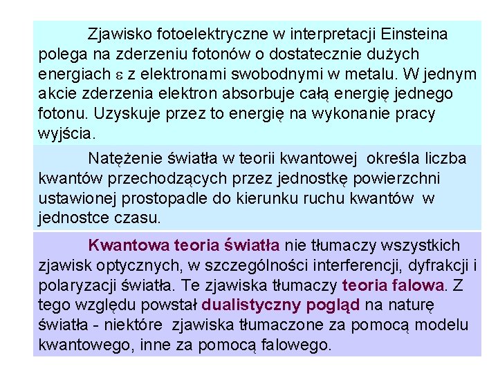 Zjawisko fotoelektryczne w interpretacji Einsteina polega na zderzeniu fotonów o dostatecznie dużych energiach z