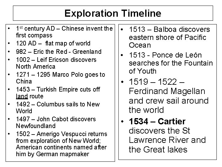 Exploration Timeline • 1 st century AD – Chinese invent the • 1513 –