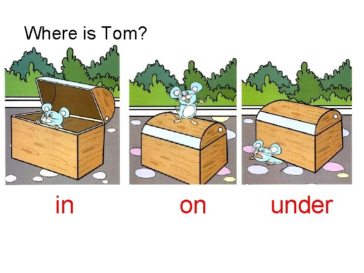 Where is Tom? in on under 