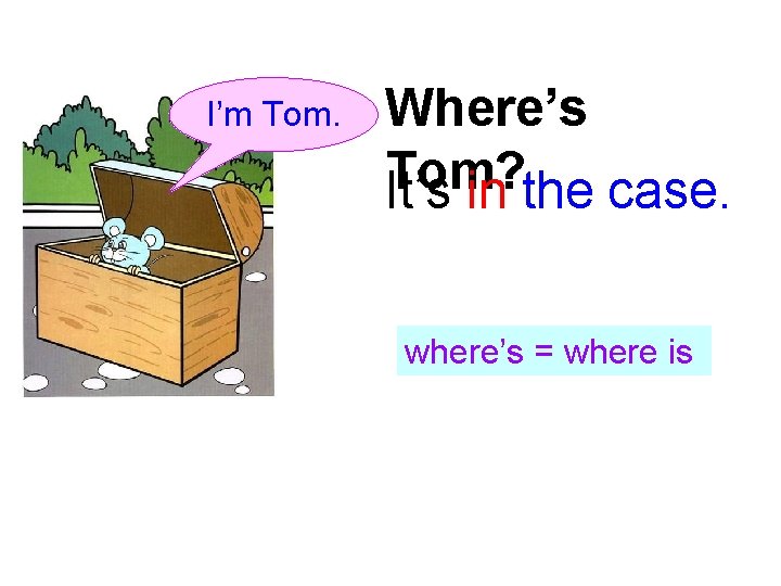 I’m Tom. Where’s Tom? It’s in the case. where’s = where is 