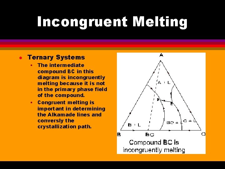 Incongruent Melting l Ternary Systems • The intermediate compound BC in this diagram is