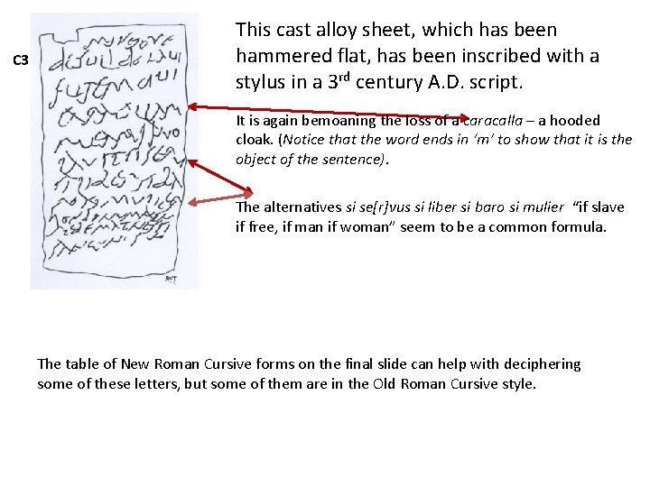 C 3 This cast alloy sheet, which has been hammered flat, has been inscribed