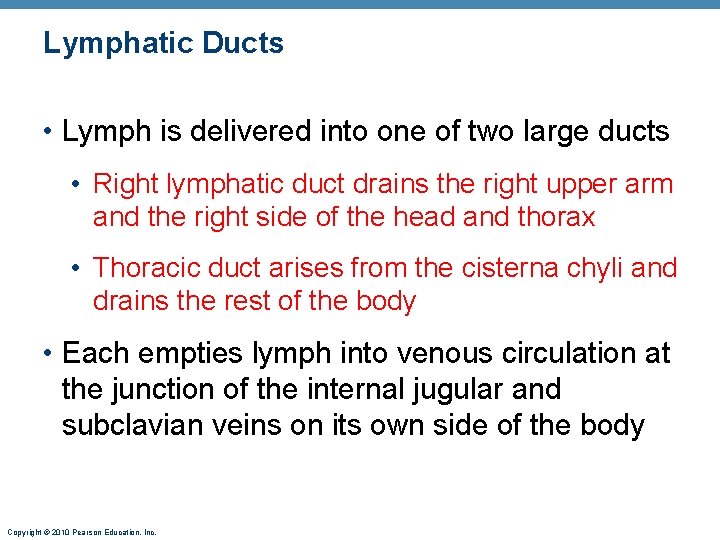 Lymphatic Ducts • Lymph is delivered into one of two large ducts • Right