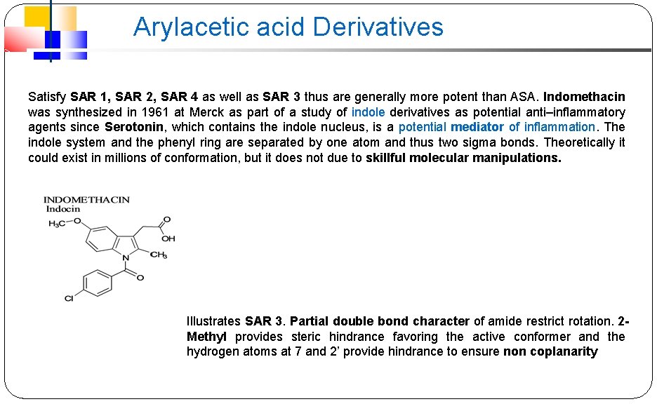 Arylacetic acid Derivatives Satisfy SAR 1, SAR 2, SAR 4 as well as SAR