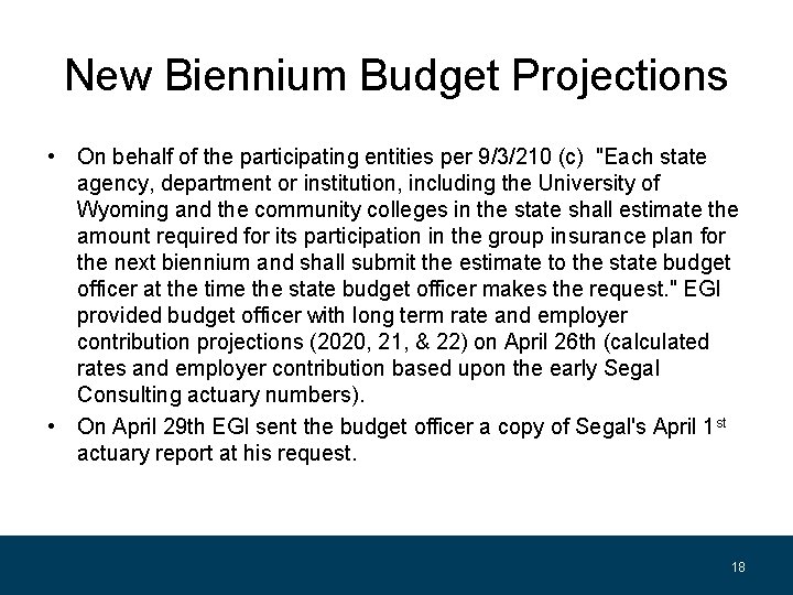 New Biennium Budget Projections • On behalf of the participating entities per 9/3/210 (c)