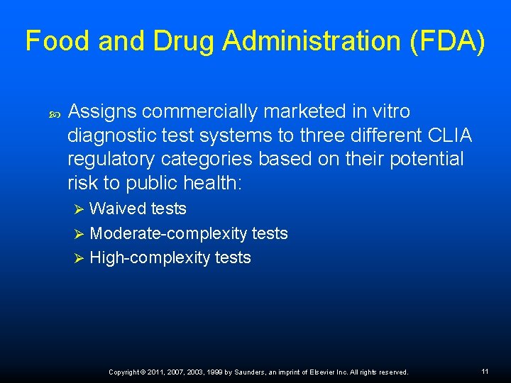 Food and Drug Administration (FDA) Assigns commercially marketed in vitro diagnostic test systems to