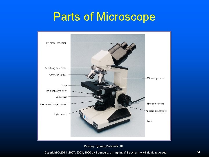 Parts of Microscope Courtesy Cynmar, Carlinville, Ill. Copyright © 2011, 2007, 2003, 1999 by