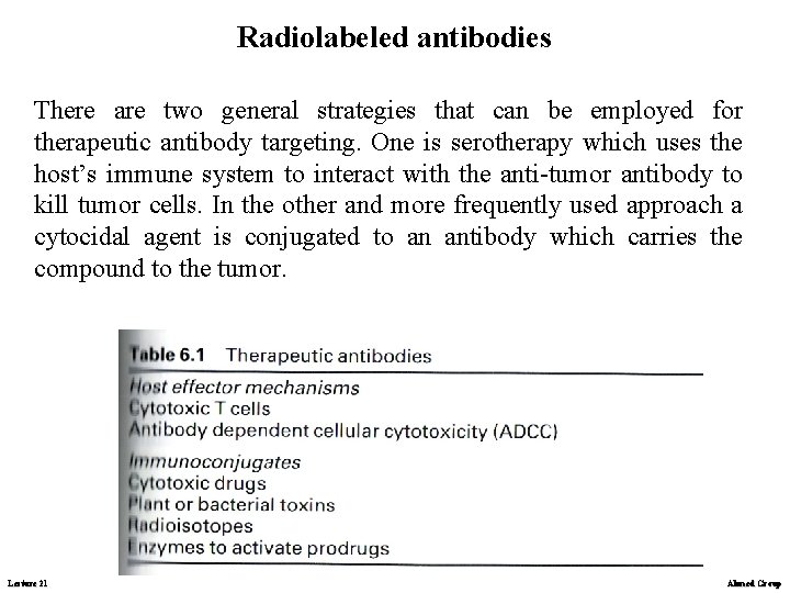 Radiolabeled antibodies There are two general strategies that can be employed for therapeutic antibody