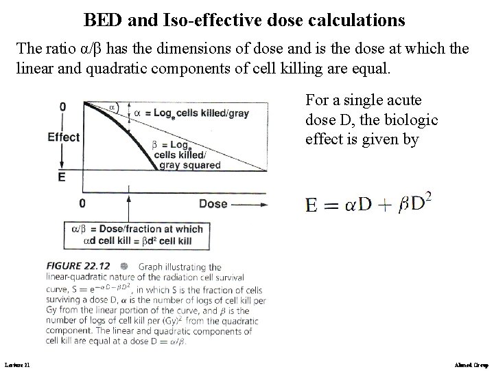 BED and Iso-effective dose calculations The ratio α/β has the dimensions of dose and