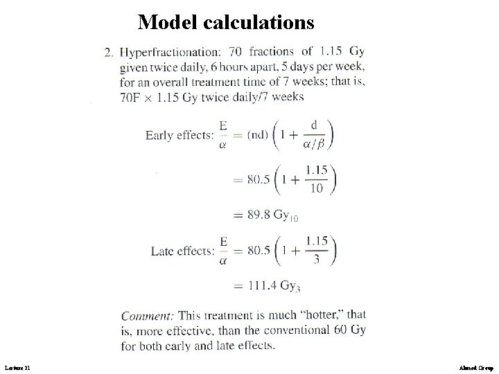 Model calculations Lecture 21 Ahmed Group 