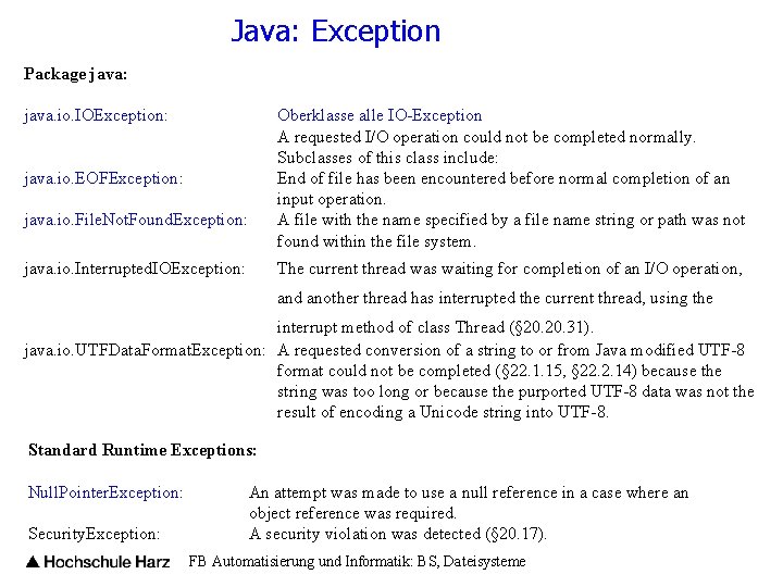 Java: Exception Package java: java. io. IOException: Oberklasse alle IO-Exception A requested I/O operation