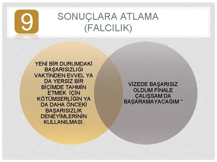 SONUÇLARA ATLAMA (FALCILIK) YENİ BİR DURUMDAKİ BAŞARISIZLIĞI VAKTİNDEN EVVEL YA DA YERSİZ BİR BİÇİMDE