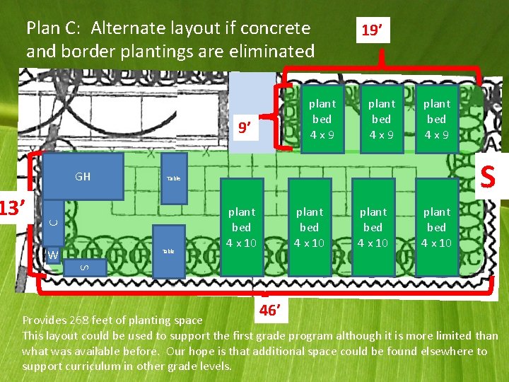 Plan C: Alternate layout if concrete and border plantings are eliminated plant bed 4