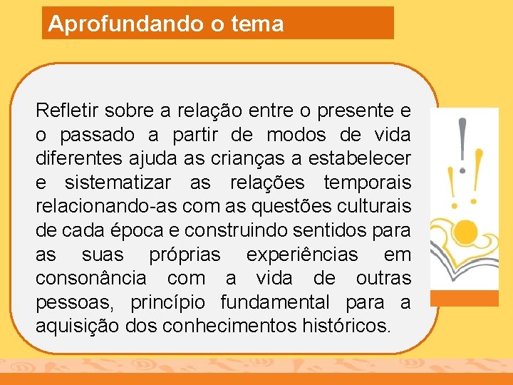 Aprofundando o tema Refletir sobre a relação entre o presente e o passado a