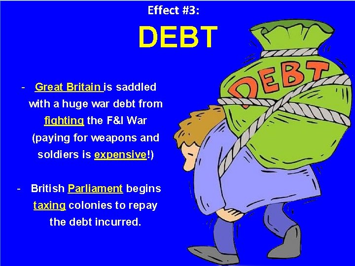 Effect #3: DEBT - Great Britain is saddled with a huge war debt from