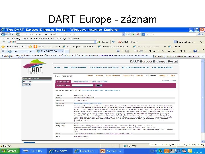 DART Europe - záznam DART Europe - záznam