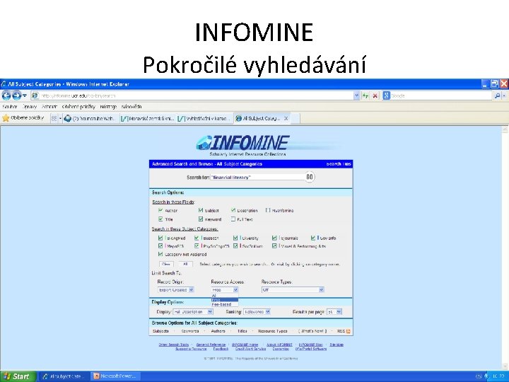 INFOMINE Pokročilé vyhledávání 