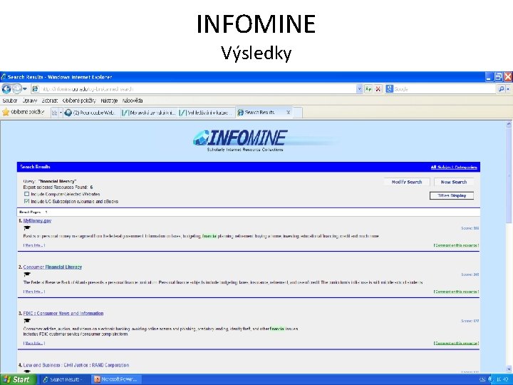 INFOMINE Výsledky INFOMINE Výsledky