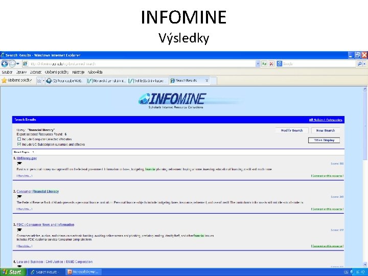 INFOMINE Výsledky 