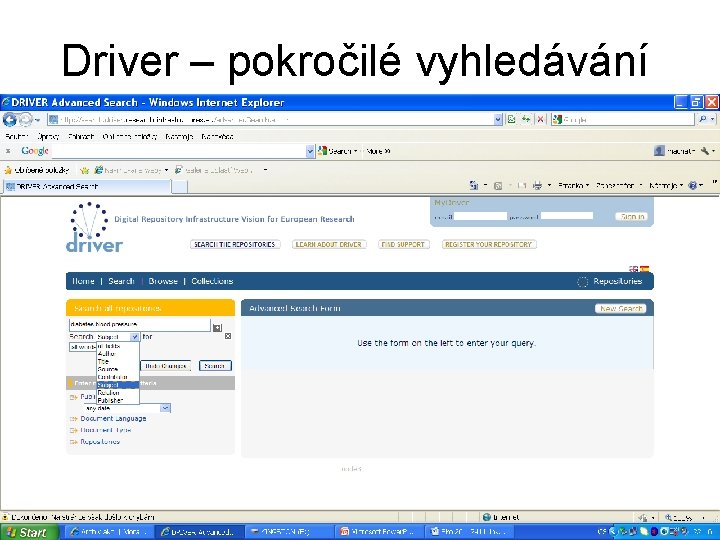 Driver – pokročilé vyhledávání 