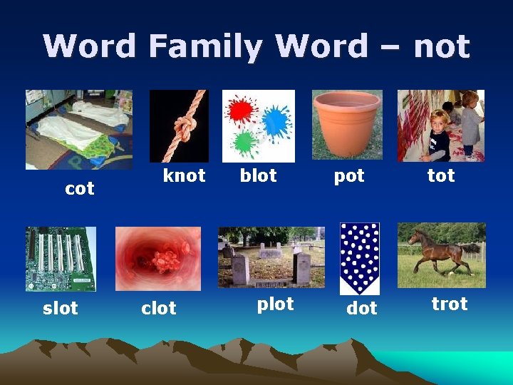 Word Family Word – not cot slot knot clot blot pot dot trot 