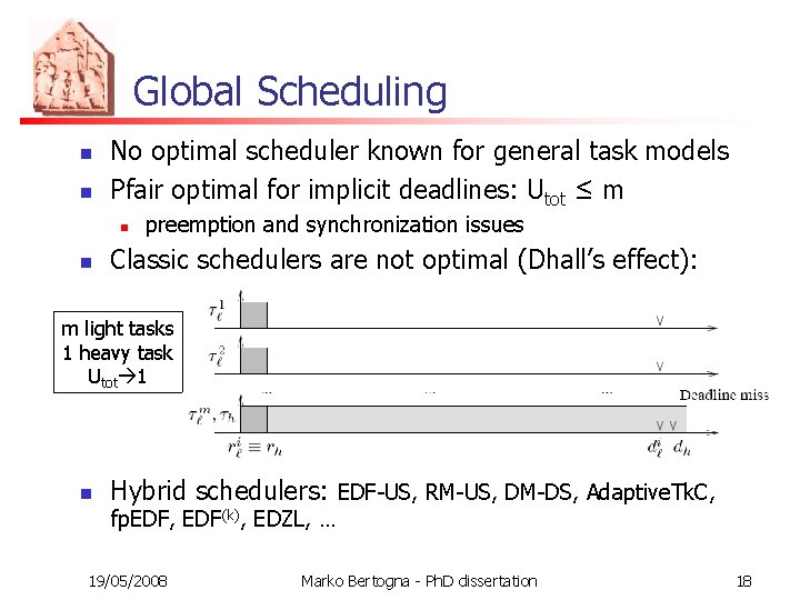 Global Scheduling n n No optimal scheduler known for general task models Pfair optimal