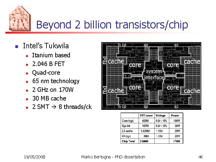 Beyond 2 billion transistors/chip n Intel’s Tukwila n n n n Itanium based 2.
