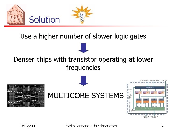 Solution Use a higher number of slower logic gates Denser chips with transistor operating