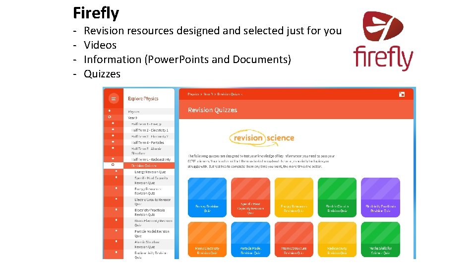 Firefly - Revision resources designed and selected just for you Videos Information (Power. Points