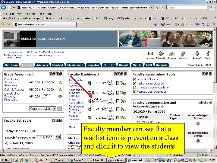 Faculty member can see that a waitlist icon is present on a class and