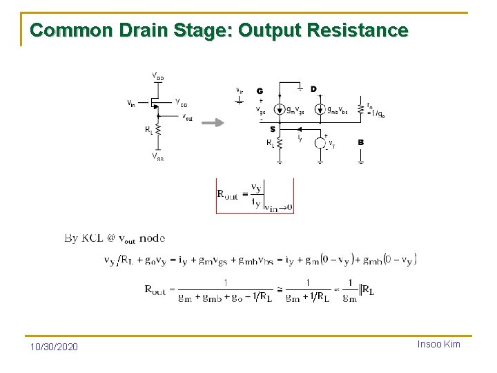 Common Drain Stage: Output Resistance 10/30/2020 Insoo Kim 