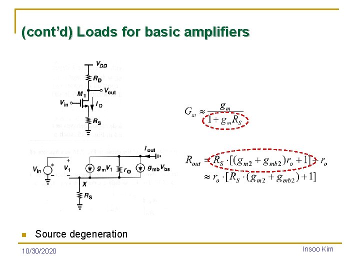 (cont’d) Loads for basic amplifiers n Source degeneration 10/30/2020 Insoo Kim 