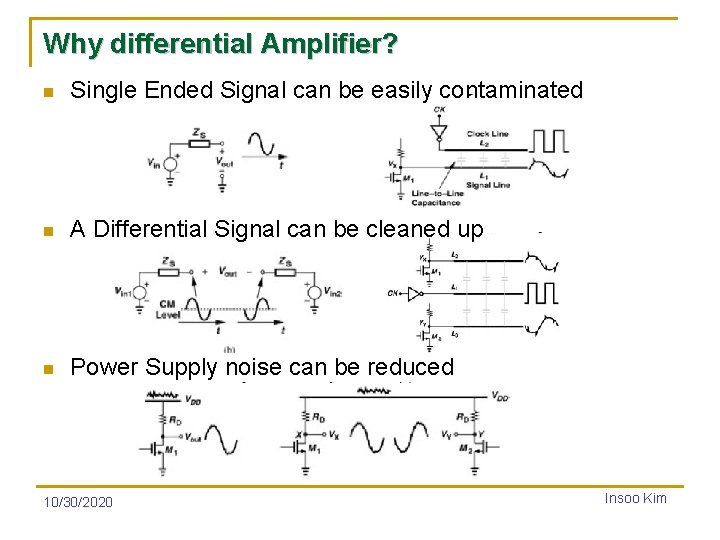 Why differential Amplifier? n Single Ended Signal can be easily contaminated n A Differential